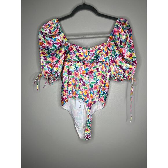 For Love and Lemons Watercolor Exclusive Floral Bow Cut Out Bodysuit NWT Size XS - Picture 11 of 13